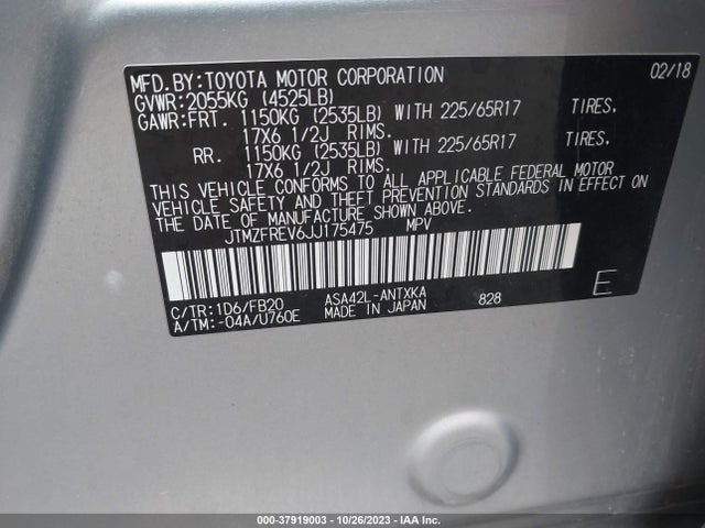 2018 TOYOTA RAV4 LE VIN: JTMZFREV6JJ175475