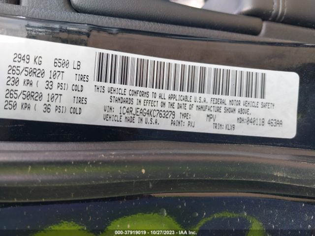 1C4RJEAG4KC763279 Jeep Grand Cherokee Altitude