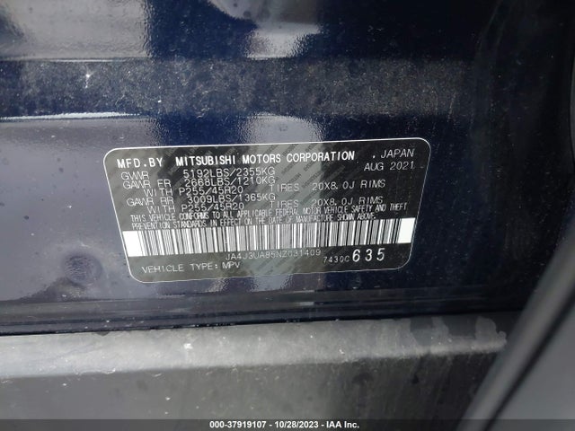 2022 MITSUBISHI OUTLANDER SE 2.5 2WD/SE LAUNCH EDITION 2WD/BLACK EDITION 2WD VIN: JA4J3UA85NZ031409