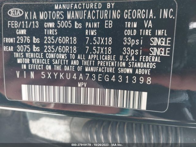 5XYKU4A73EG431398 KIA SORENTO EX