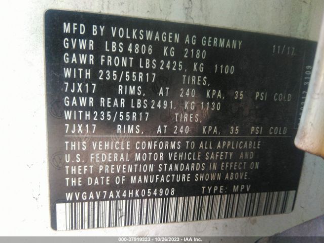 2017 VOLKSWAGEN TIGUAN WVGAV7AX4HK054908 Photo 8