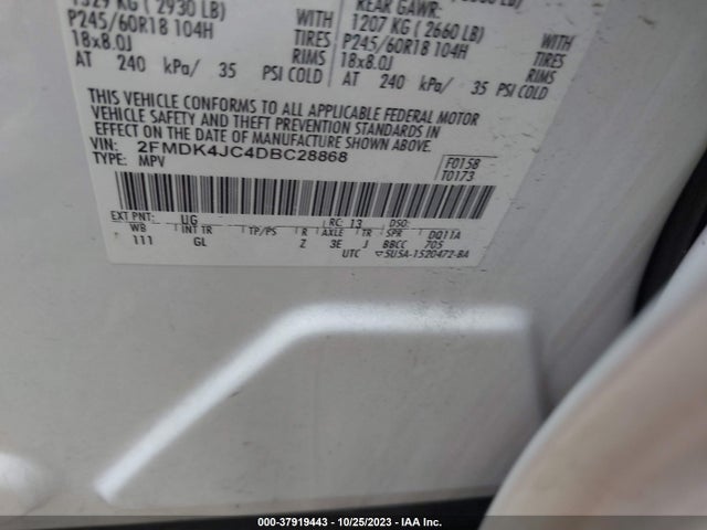 2013 FORD EDGE SEL VIN: 2FMDK4JC4DBC28868