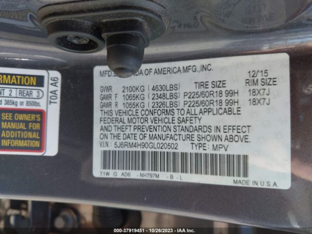 5J6RM4H90GL020502 Honda Cr-v Touring