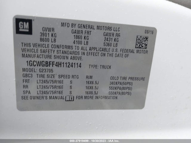 Chevrolet EXPRESS CARGO VAN 2017 1GCWGBFF4H1124114 Image 9
