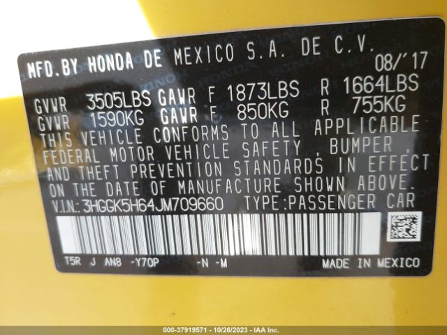 3HGGK5H64JM709660 Honda Fit Sport