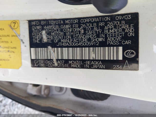 2004 LEXUS ES 330 VIN: JTHBA30G645005912