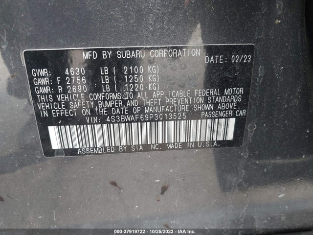 2023 SUBARU LEGACY PREMIUM VIN: 4S3BWAF69P3013525