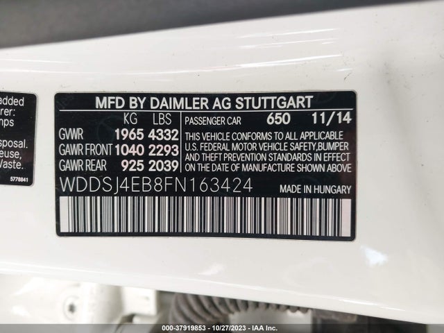 2015 MERCEDES-BENZ CLA 250 VIN: WDDSJ4EB8FN163424