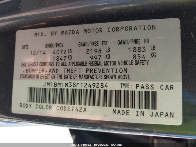 Aukcja sprzedaży 2015 Mazda Mazda3 S Grand Touring, vin: JM1BM1M38F1249284, numer aukcji: 37919893