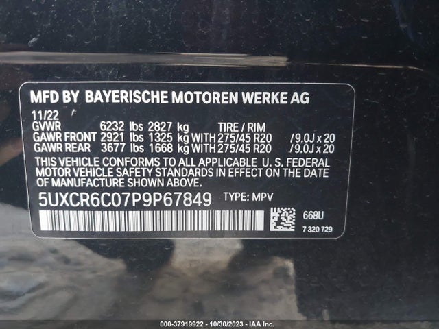 BMW X5 Xdrive40i 2023 5UXCR6C07P9P67849 Image 9