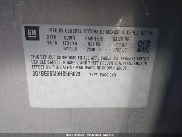 Chevrolet Cruze Lt Auto 2017 3G1BE6SM9HS566023 Image 9