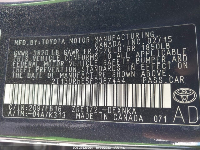 Toyota Corolla L/le/s/s Plus/le Plus 2015 2T1BURHE5FC367444 Image 9