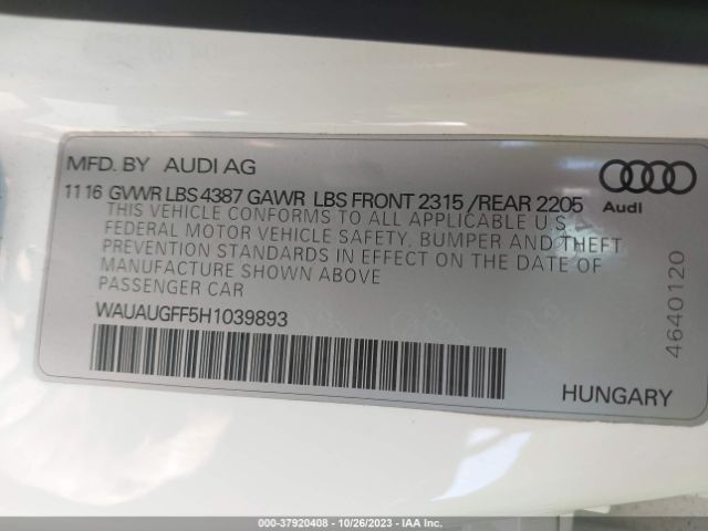 2017 AUDI A3 SEDAN WAUAUGFF5H1039893 Photo 8