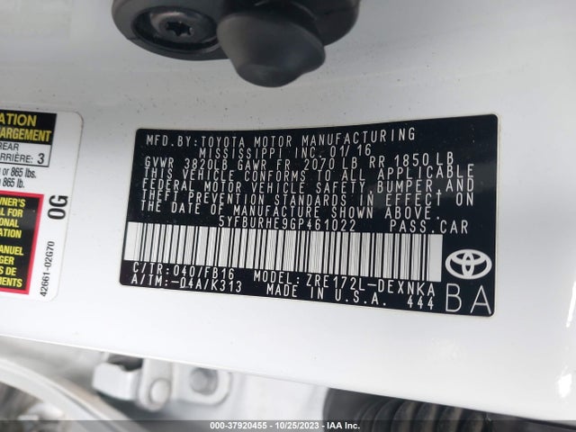 Toyota COROLLA LE 2016 5YFBURHE9GP461022 Image 9