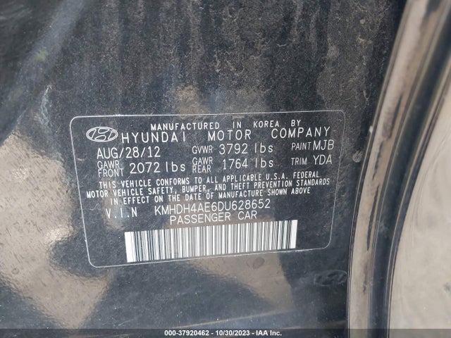 2013 HYUNDAI ELANTRA GLS (ULSAN PLANT) VIN: KMHDH4AE6DU628652