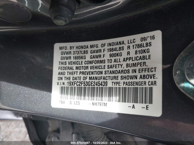 2016 HONDA CIVIC SEDAN LX VIN: 19XFC2F53GE245439