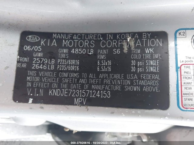 2005 KIA SPORTAGE LX/EX VIN: KNDJE723157124153