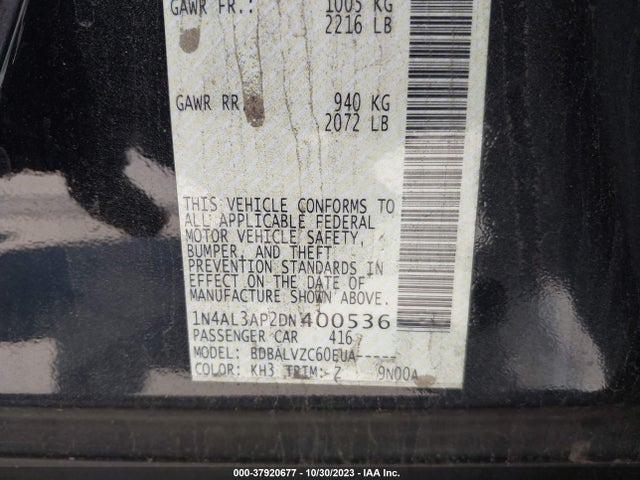 2013 NISSAN ALTIMA 2.5 SL VIN: 1N4AL3AP2DN400536