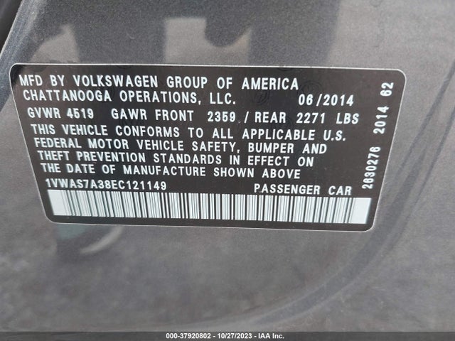 1VWAS7A38EC121149 Volkswagen Passat Wolfsburg Ed