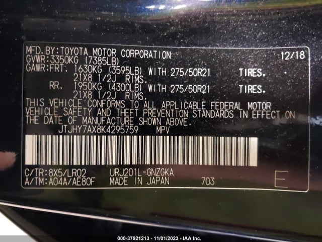 Lexus Lx 570 Two-row 2019 JTJHY7AX8K4295759 Image 9