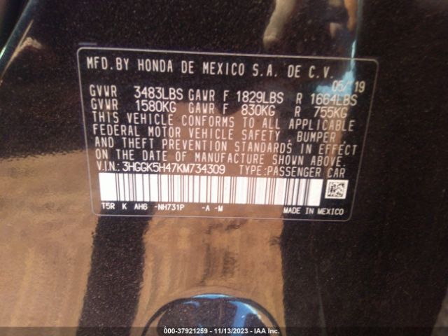 3HGGK5H47KM734309 Honda FIT LX