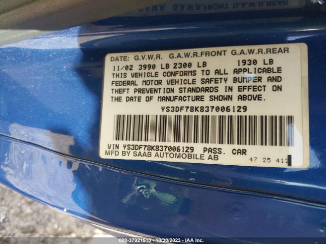 2003 SAAB 9-3 YS3DF78K837006129 Photo 8