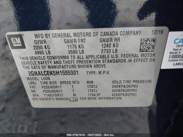Chevrolet EQUINOX LT 2017 2GNALCEK5H1555301 Image 9