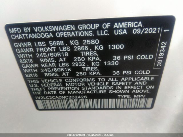 1V2LC2CA0NC202426 Volkswagen Atlas Cross Sport 2.0t Se
