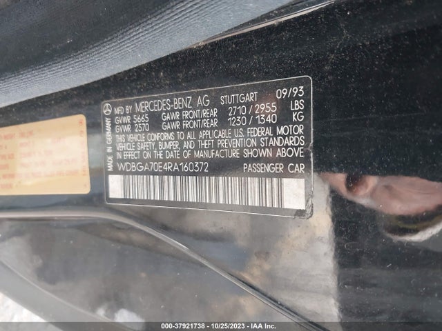 1994 MERCEDES-BENZ S 500 VIN: WDBGA70E4RA160372