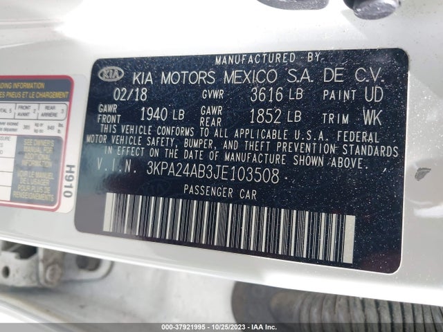 2018 KIA RIO S VIN: 3KPA24AB3JE103508