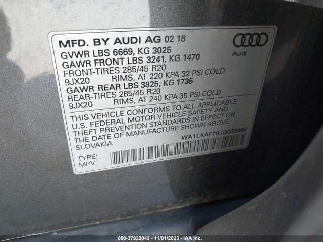 WA1LAAF79JD033488 Audi Q7 3.0t Premium