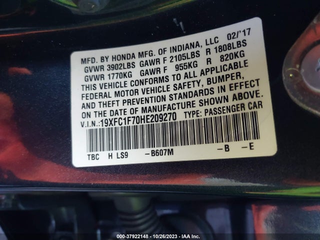 Honda Civic Ex-l 2017 19XFC1F70HE209270 Image 9