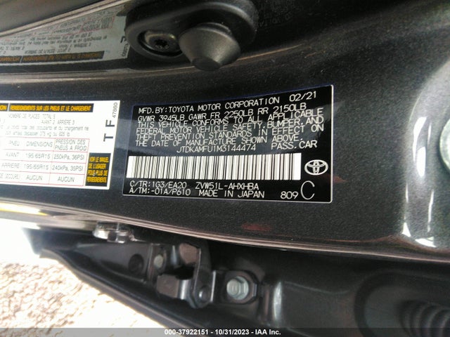Toyota PRIUS XLE 2021 JTDKAMFU1M3144474 Image 9