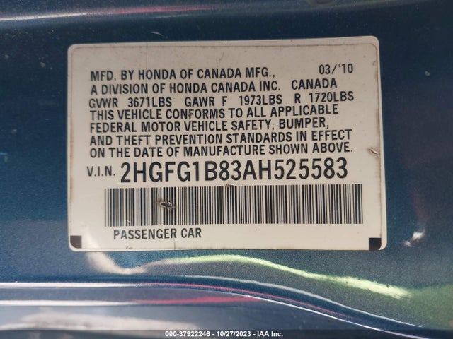 2010 HONDA CIVIC CPE 2HGFG1B83AH525583 Photo 8