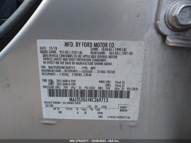2019 FORD ECOSPORT SE VIN: MAJ3S2GE4KC269713