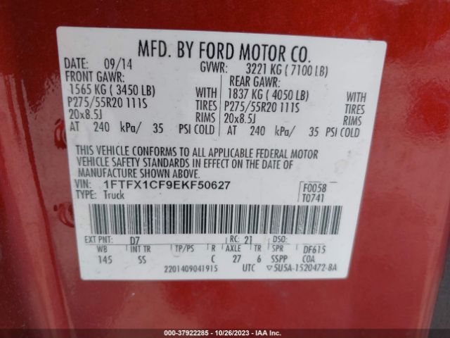 1FTFX1CF9EKF50627 Ford F-150 Xl/xlt/stx/fx2/lariat