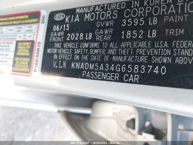KIA RIO LX 2016 KNADM5A34G6583740 Image 8