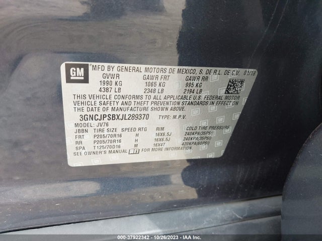 Chevrolet Trax Lt 2018 3GNCJPSBXJL289370 Image 9