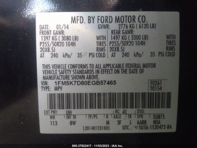 Ford EXPLORER XLT 2014 1FM5K7D80EGB57465 Image 9
