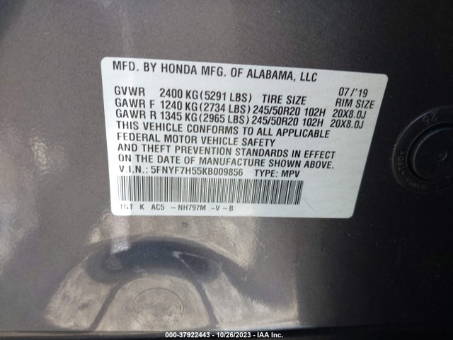 Honda Passport Ex-l 2019 5FNYF7H55KB009856 Image 9