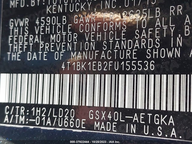 Toyota AVALON XLE 2015 4T1BK1EB2FU155536 Image 9