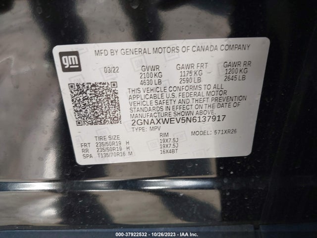 Chevrolet Equinox Awd Rs 2022 2GNAXWEV5N6137917 Image 9