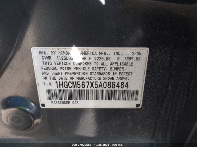 2005 HONDA ACCORD SDN EX/EX-L WITH NAVI VIN: 1HGCM567X5A088464