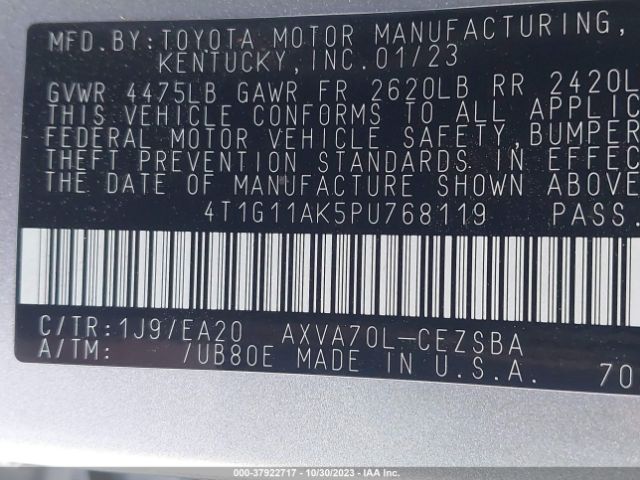 4T1G11AK5PU768119 Toyota Camry Se/se Nightshade