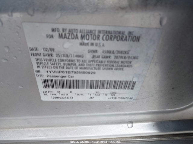2009 MAZDA MAZDA6 S SPORT VIN: 1YVHP81B795M50929