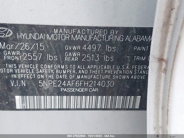 Hyundai Sonata 2.4l Se 2015 5NPE24AF6FH214030 Image 9
