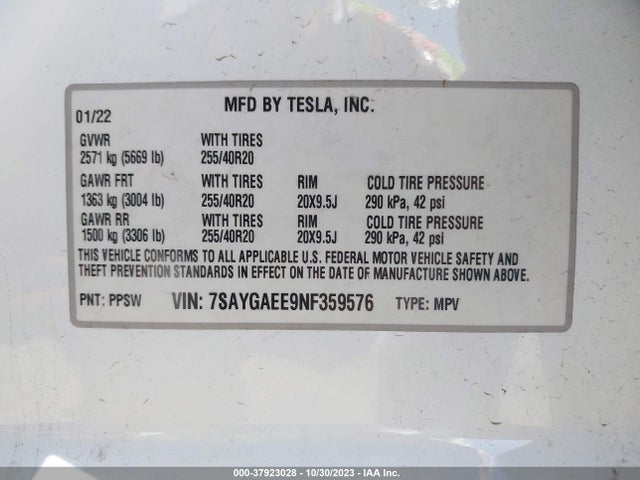 7SAYGAEE9NF359576 Tesla Model Y
