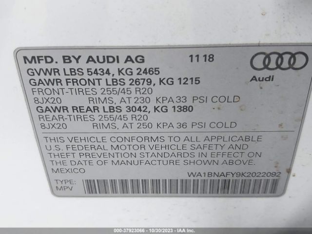 WA1BNAFY9K2022092 Audi Q5 Premium Plus