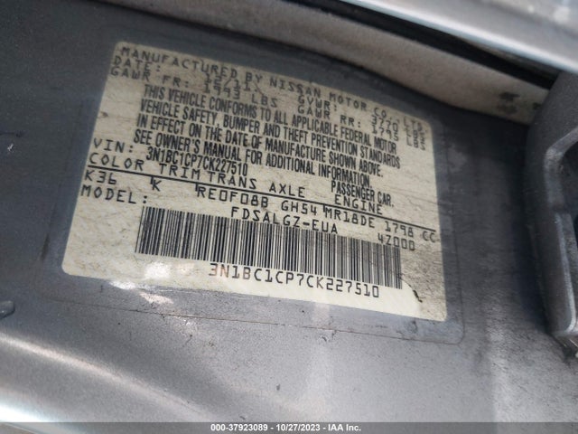 Aukcja sprzedaży 2012 Nissan Versa Sl, vin: 3N1BC1CP7CK227510, numer aukcji: 37923089