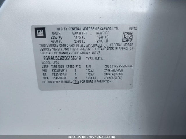 2013 CHEVROLET EQUINOX LS VIN: 2GNALBEK2D6156319